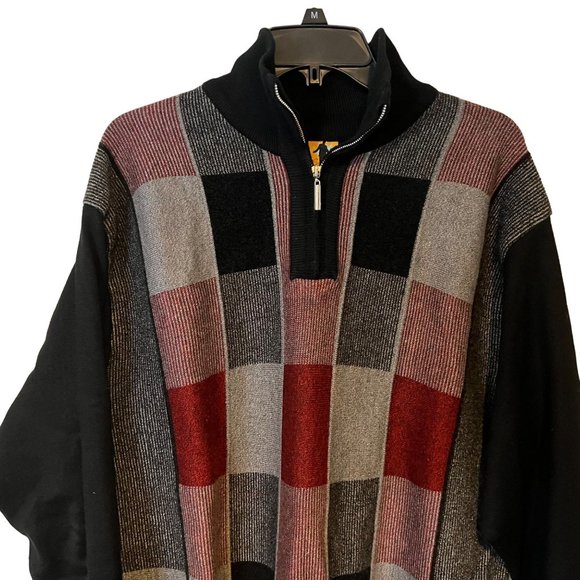 Steve Harvey Knit Sweater Mens Medium 1/4 Zip High Color Geometric Square Silk B - Picture 2 of 8